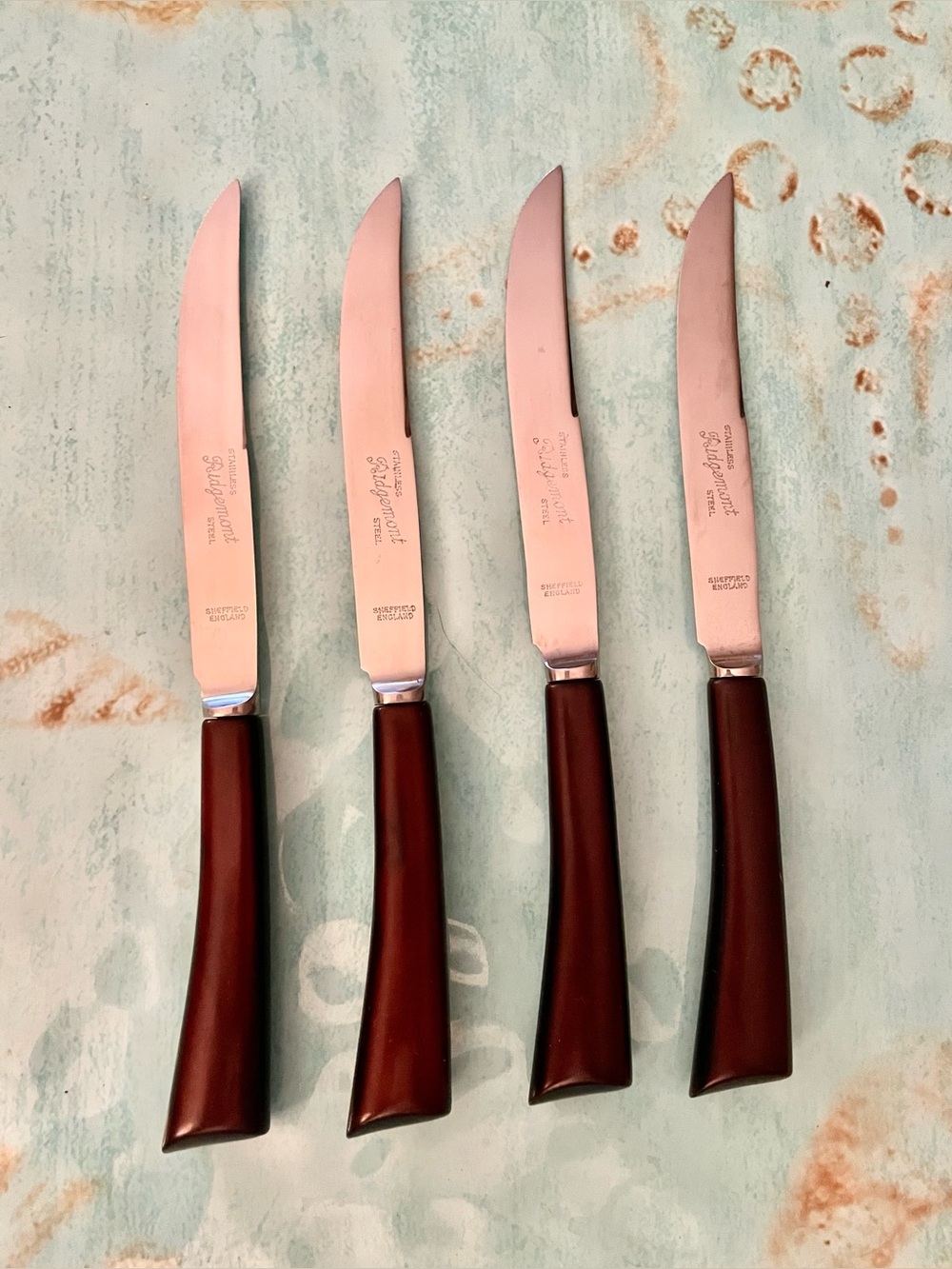 RIDGEMONT Vintage Bakelite Steak Knives Set 4 Sheffield England MCM 8.5"